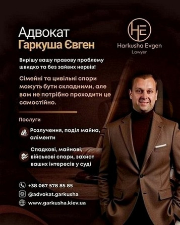 Адвокат Київ — розлучення, аліменти, поділ майна, питання дітей. Київ - зображення 1