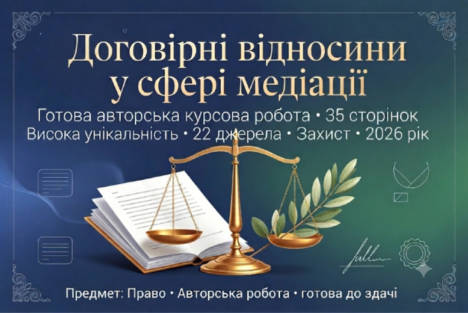 Продам готову курсову на тему: «Договірні відносини у сфері медіації» Київ - зображення 1
