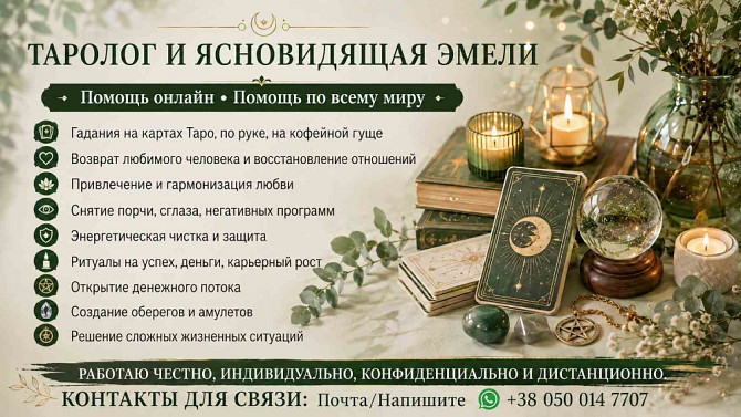 Услуги таролога ясновидящей онлайн. Снятие порчи. Приворот. Гадание. Дніпро - зображення 1