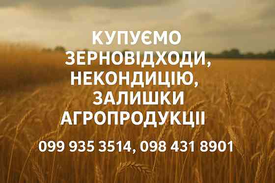 Закупка зерновідходів, некондиції (соняшник, соя, кукурудза, пшениця, ячмінь, просо) Дніпро