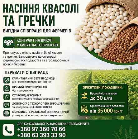 Насіння білої квасолі та гречки — продаж Ужгород