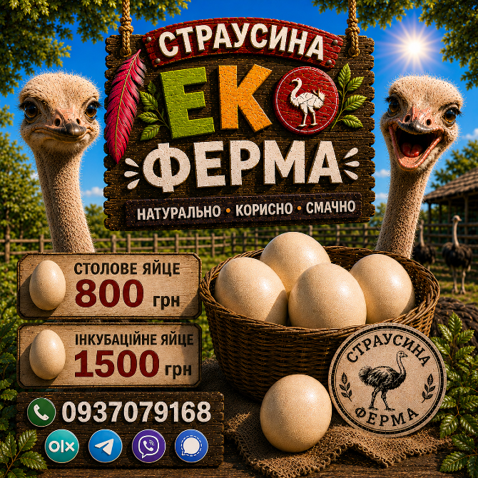 Продаємо харчові страусині яйця (805 грн) та порожні страусині яйця (290 грн) Білгород-Дністровський - зображення 1