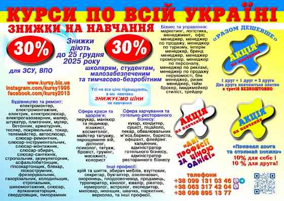 Курси маляр, штукатур, тесляр, муляр, сантехнік Кривой Рог