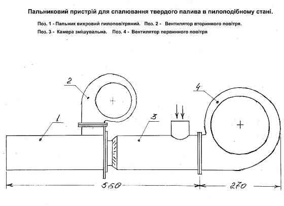 Креслення пристрію для спалювання деревних відходів у пилоподібному стані. Киев